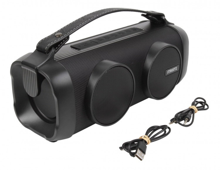 STREETZ TWS Boombox, 16 W, regntålig, BT 5.1/AUX/USB-A, regnbågs-LED, svart