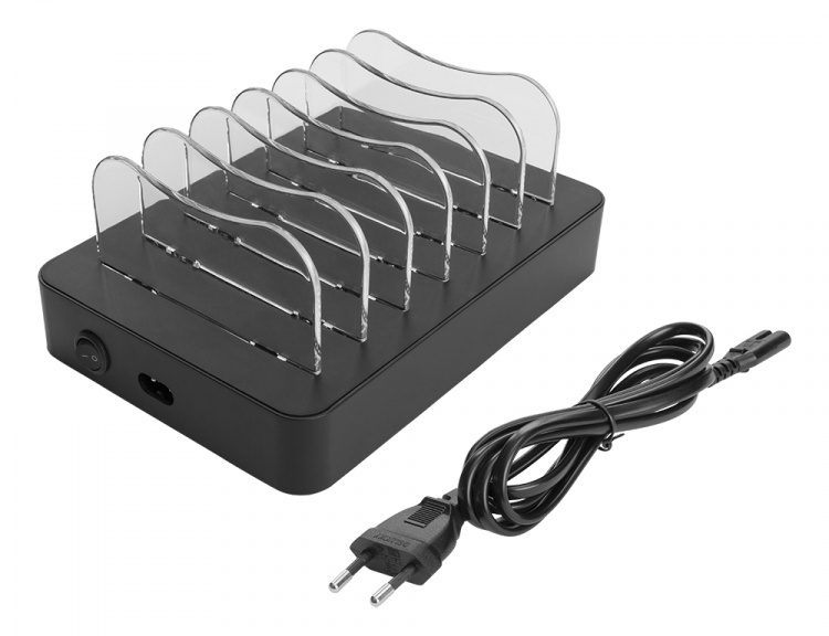 DELTACO USB charging station 5x USB-A, 1x USB-C PD, total 50 W, black