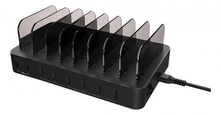 Deltaco USB charging station 6x USB-A, 2x USB-C PD, total 75W, black