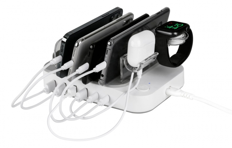 Deltaco USB charging station, 4x USB-A, 1x USB-C 2.4A, 1x US