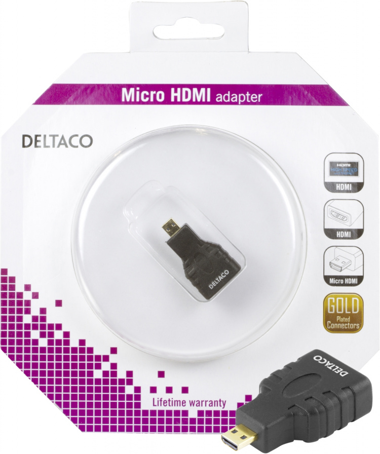 Deltaco HDMI High Speed w/ Ethernet adapter, Micro HDMI ma - HDMI fe