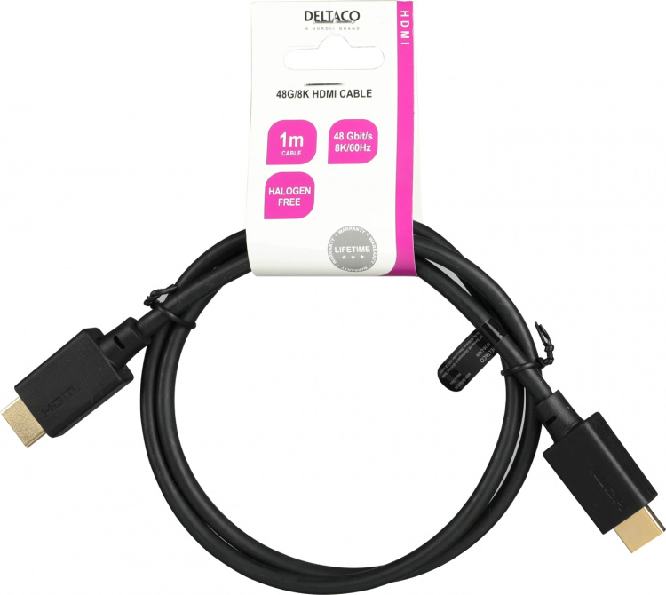 DELTACO Ultra High Speed HDMI-kabel, 1m, eARC, QMS, 8K 60Hz, 4K 120Hz, LSZH, svart