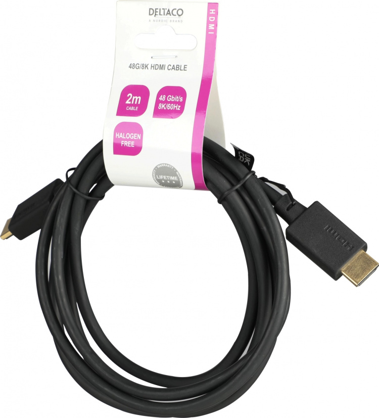 DELTACO Ultra High Speed HDMI-kabel, 2m, eARC, QMS, 8K 60Hz, 4K 120Hz, LSZH, svart