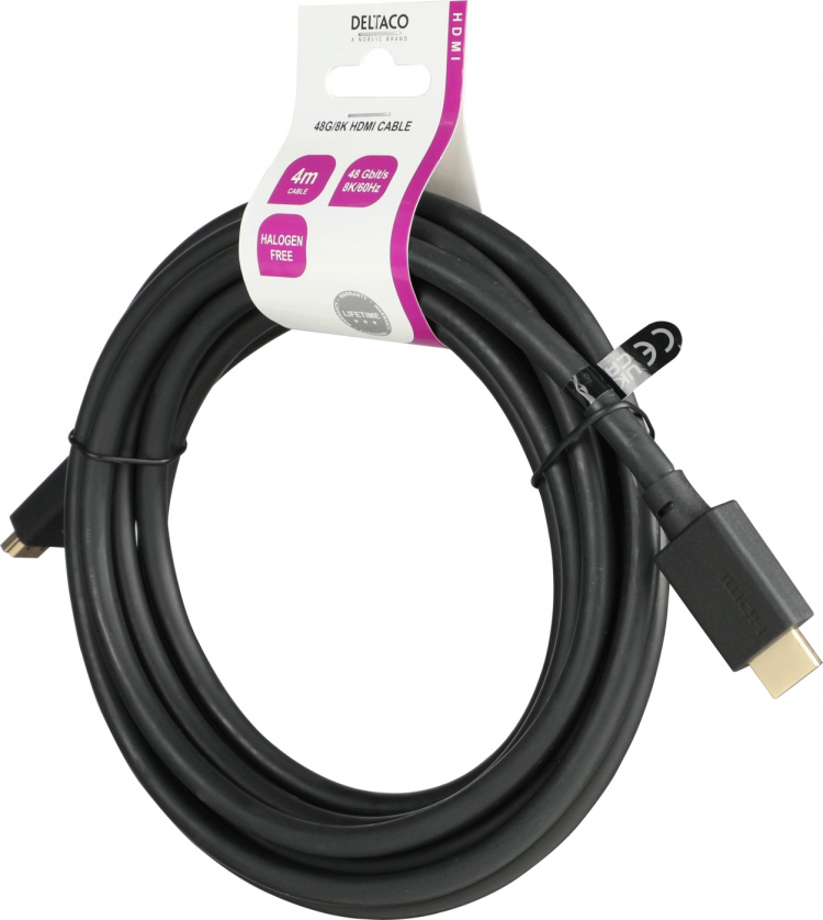 DELTACO Ultra High Speed HDMI-kabel, 4m, eARC, QMS, 8K 60Hz, 4K 120Hz, LSZH, svart