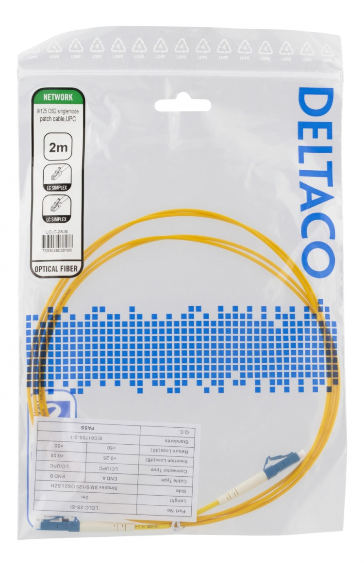Deltaco OS2 Fiber cable, LC – LC, simplex, singlemode, UPC, 2m