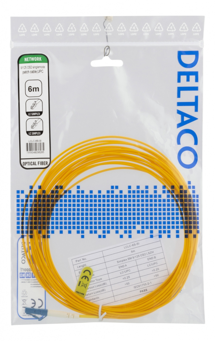 Deltaco OS2 Fiber cable, LC – LC, simplex, singlemode, UPC, 6m