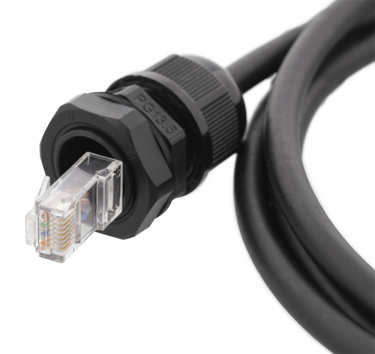 Deltaco S/FTP Cat6a patch cable, 3m, IP68, PG13.5, black