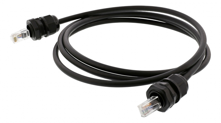 Deltaco S/FTP Cat6a patch cable, 5m, IP68, PG13.5, black