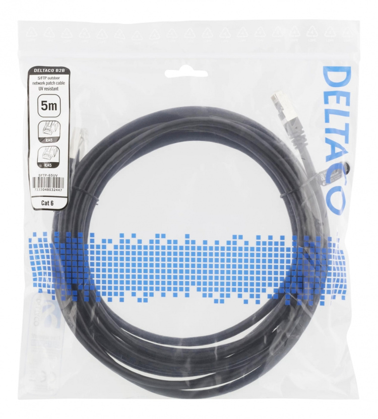 Deltaco S/FTP Cat6 patch cable, 5m, 250MHz, UV resistant, black