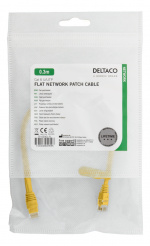 Deltaco U/UTP Cat6 patch cable, flat, 0.3m, 250MHz, yellow