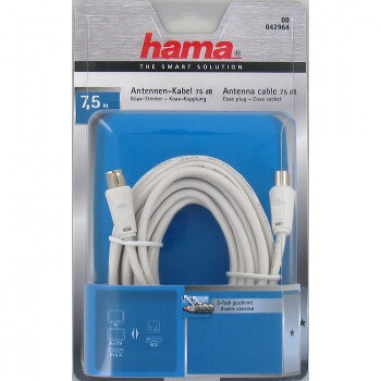 Hama Kabel Antenn 75dB Vit 7.5m