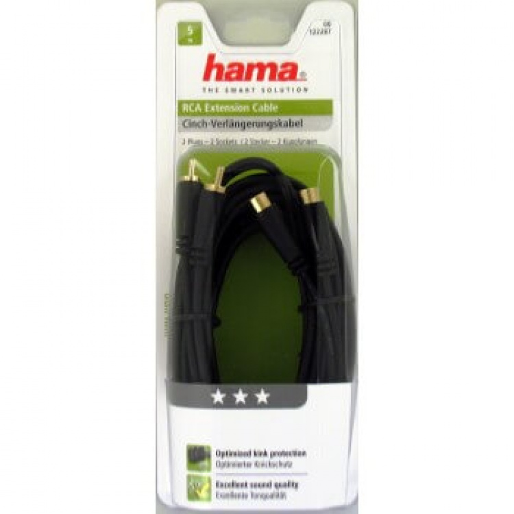 HAMA Kabel Audio 2xRCA- 2xRCA Förlängning Guld Svart 5m HAMA Kabel Audio 2xRCA- 2xRCA Förlängning Guld Svart 5m