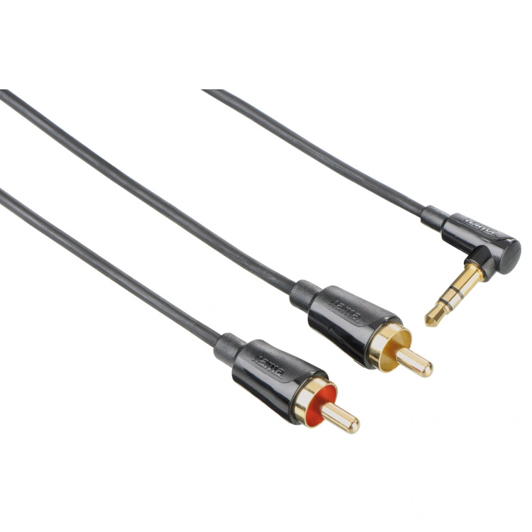 Hama Kabel Audio 3.5mm-2xRCA Vinklad Coiled Guld Svart 0.75m