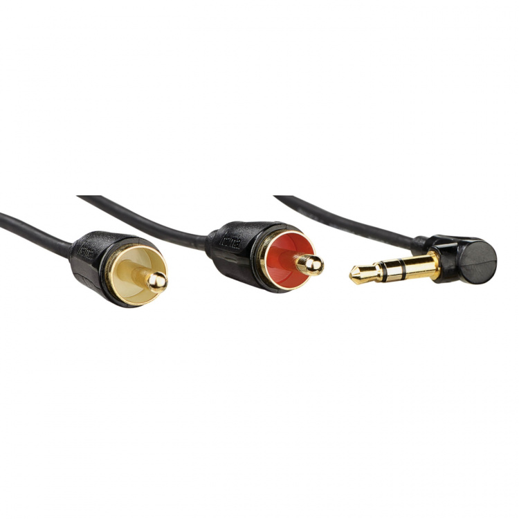 Hama Kabel Audio 3.5mm-2xRCA Vinklad Coiled Guld Svart 0.75m
