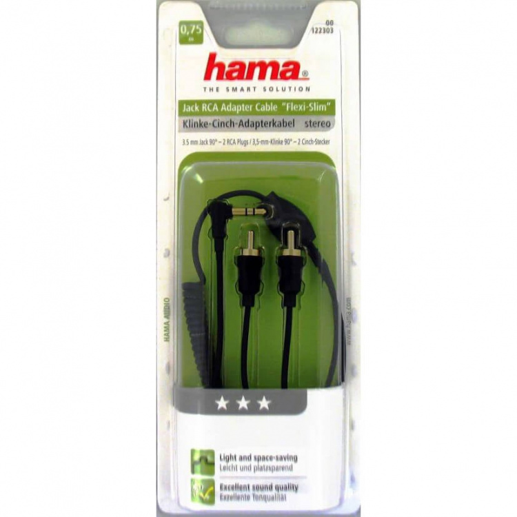 Hama Kabel Audio 3.5mm-2xRCA Vinklad Coiled Guld Svart 0.75m