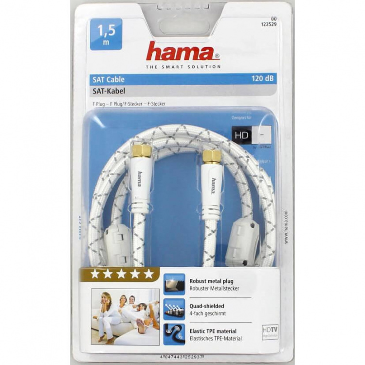 Hama Kabel Antenn SAT 120dB F-Plug-F-plug Vit 1.5m