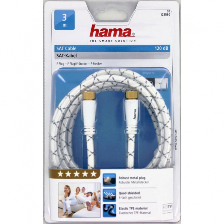 Hama Kabel Antenn SAT 120dB F-Plug-F-Plug Vit 3m