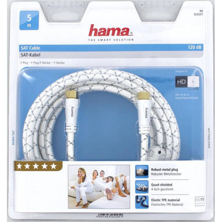 Hama Kabel Antenn SAT 120dB F-Plug-F-Plug Vit 5m Hama Kabel Antenn SAT 120dB F-Plug-F-Plug Vit 5m