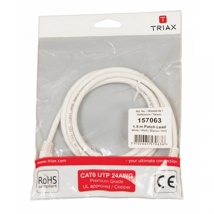 Triax Nätverkskabel CAT6 UTP PVC 1.5m Vit Triax Nätverkskabel CAT6 UTP PVC 1.5m Vit