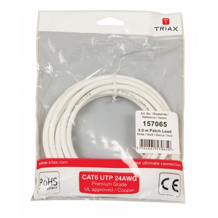 Triax Nätverkskabel CAT6 UTP PVC 3.0m Vit