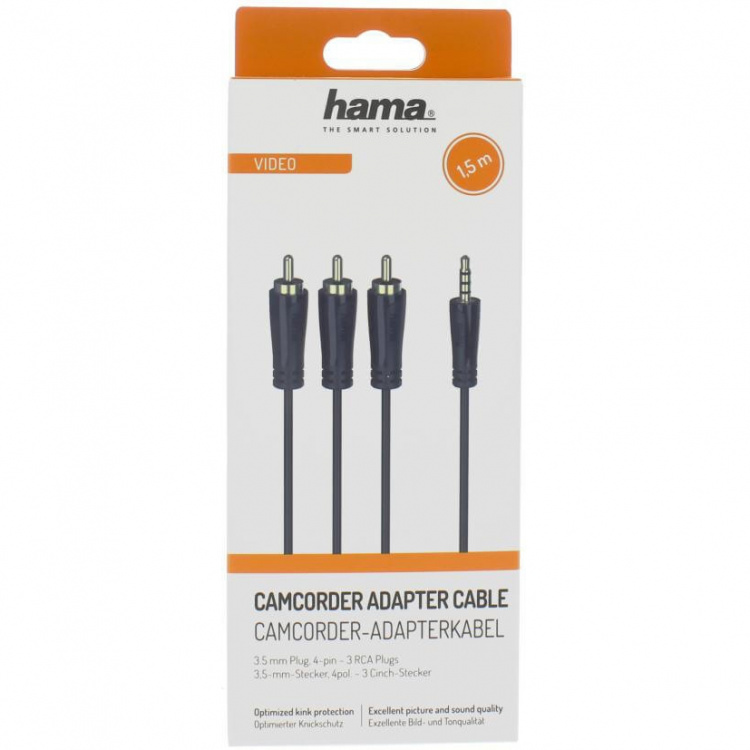 Hama Kabel 4pin 3.5mm-3xRCA Guld Svart 1.5m Hama Kabel 4pin 3.5mm-3xRCA Guld Svart 1.5m