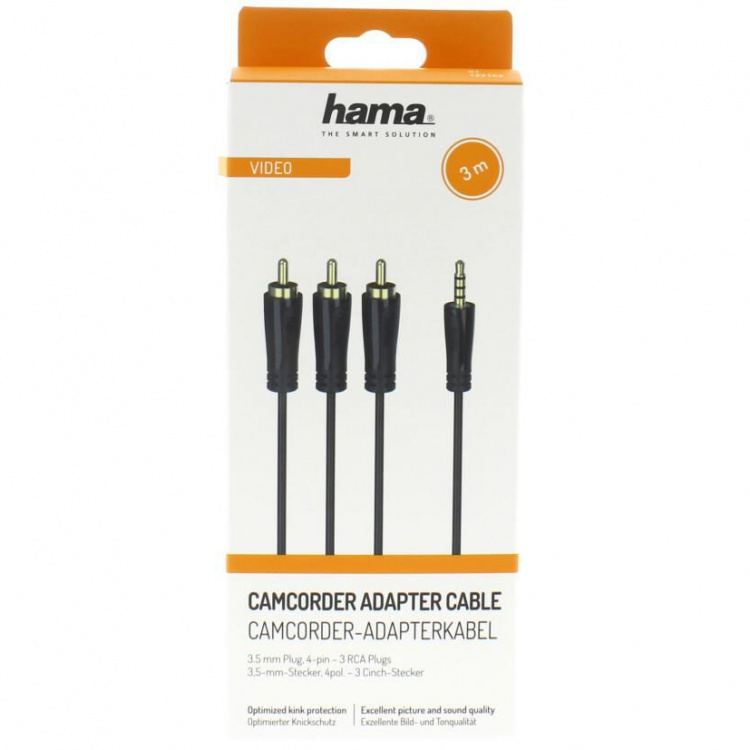 Hama Kabel 4pin 3.5mm-3xRCA Guld Svart 3m Hama Kabel 4pin 3.5mm-3xRCA Guld Svart 3m