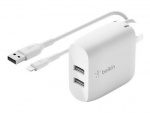 Belkin Väggladdare med 2x USB uttag + Lightning kabel 1m  Belkin Väggladdare med 2x USB uttag + Lightning kabel 1m