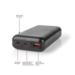 Nedis Powerbank | 20000 mAh | 1.5 / 2.0 / 3.0 A | Antal utgångar: 2 | Utgångsanslutning: 1x USB-A / 1x USB-C™ | Ingångsanslutning: 1x Micro USB / 1x USB-C™ | PD2.0 18W | Litium-polymer