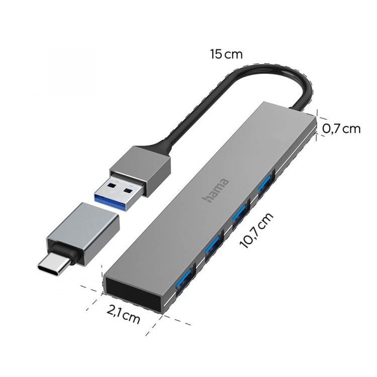 Hama Hubb USB-A 3.2 4x-Portar 5 Gbit/s USB-C-Adapter