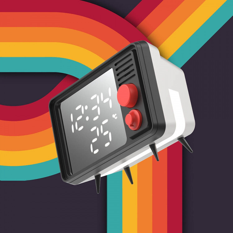 Mobility On Board Clock with Light TV Retro Black/Grey