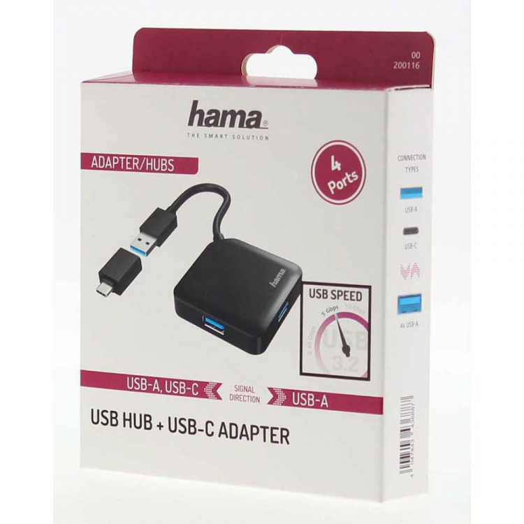 Hama Hubb USB/USB-C 1:4 1,5 Gbit/s