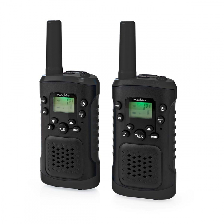 Nedis Walkie-talkie Set | 2 handenheter | Upp till 6 km | Frekvens kanaler: 8 | PTT / VOX | 180 min | Hörlursuttag | 2 Headset | Svart