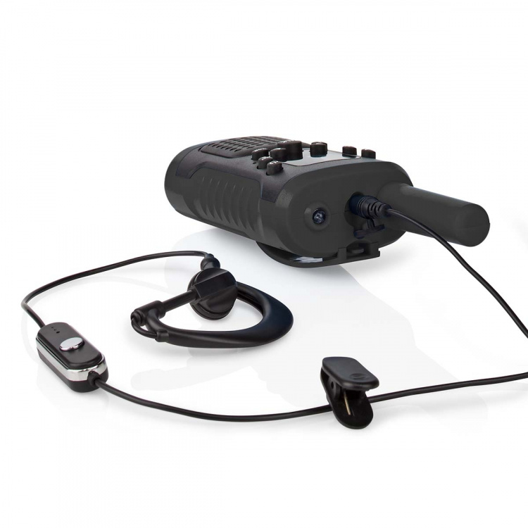 Nedis Walkie-talkie Set | 2 handenheter | Upp till 6 km | Frekvens kanaler: 8 | PTT / VOX | 180 min | Hörlursuttag | 2 Headset | Svart