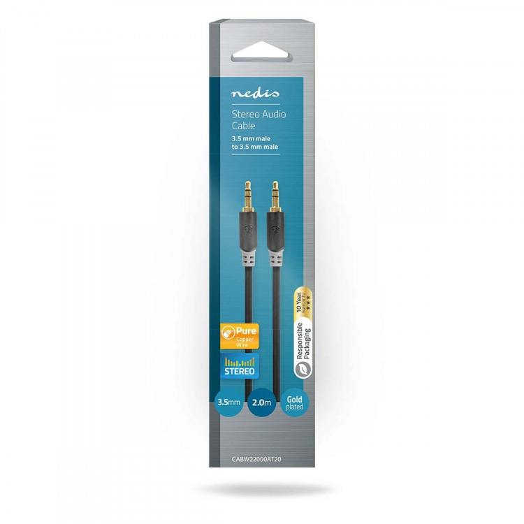 Nedis Stereoljudkabel | 3.5 mm Hane | 3.5 mm Hane | Guldplaterad | 2.00 m | Rund | Antracit | Låda