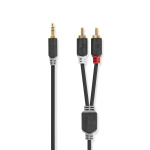 Nedis Stereoljudkabel | 3.5 mm Hane | 2x RCA Hane | Guldplaterad | 0.50 m | Rund | Antracit | Låda