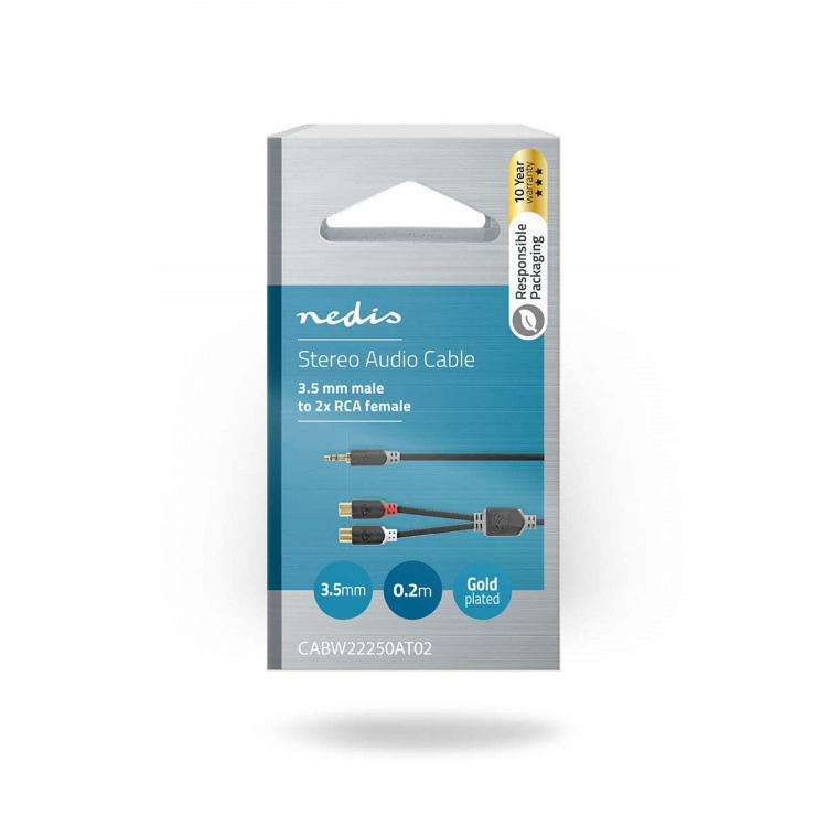 Nedis Stereoljudkabel | 3.5 mm Hane | 2x RCA Hona | Guldplaterad | 0.20 m | Rund | Antracit | Låda Nedis Stereoljudkabel | 3.5 mm Hane | 2x RCA Hona | Guldplaterad | 0.20 m | Rund | Antracit | Låda