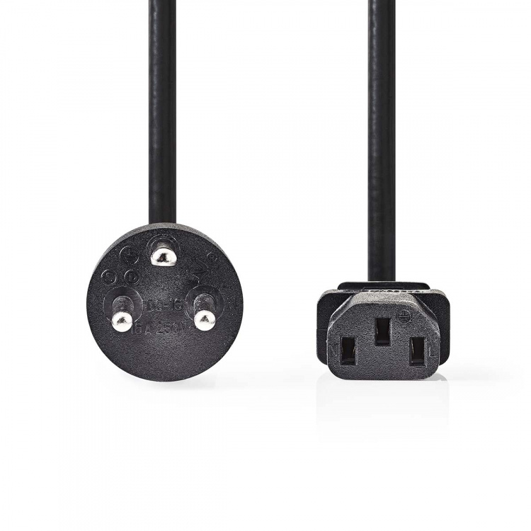 Nedis Strömkabel | Danmark Hane | IEC-320-C13 | Rak | Rak | Nickelplaterad | 2.00 m | Rund | PVC | Svart | Plastpåse