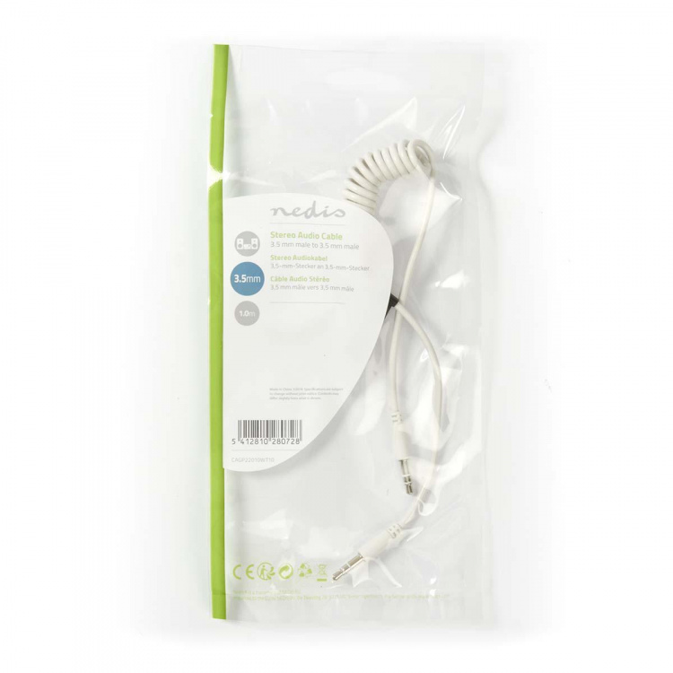 Nedis Stereoljudkabel | 3.5 mm Hane | 3.5 mm Hane | Nickelplaterad | 1.00 m | Rund | Vit