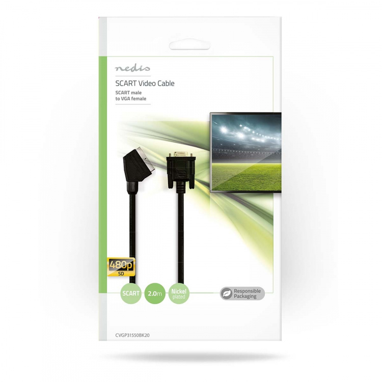 Nedis SCART-kabel | SCART Hane | VGA hona 15p | Nickelplaterad | 480p | 2.00 m | Rund | PVC | Svart | Kuvert