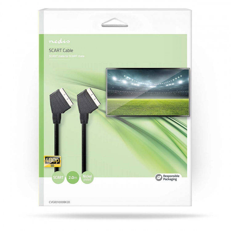 Nedis SCART-kabel | SCART Hane | SCART Hane | Nickelplaterad | 480p | 2.00 m | Rund | PVC | Svart | Låda Nedis SCART-kabel | SCART Hane | SCART Hane | Nickelplaterad | 480p | 2.00 m | Rund | PVC | Svart | Låda
