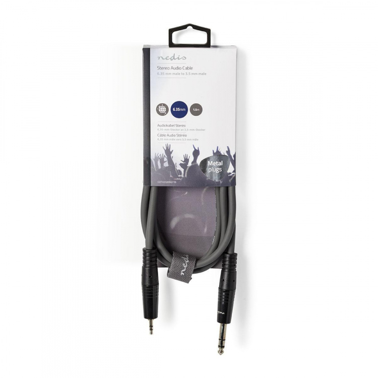 Nedis Stereoljudkabel | 6.35 mm Hane | 3.5 mm Hane | Nickelplaterad | 1.50 m | Rund | Mörkgrå | Kartonghylsa Nedis Stereoljudkabel | 6.35 mm Hane | 3.5 mm Hane | Nickelplaterad | 1.50 m | Rund | Mörkgrå | Kartonghylsa