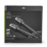 Nedis High Speed ​​HDMI ™ kabel med Ethernet | HDMI™ Kontakt | HDMI™ Kontakt | 4K@60Hz | ARC | 18 Gbps | 10.0 m | Rund | Bomull | Grått Med Metall | Kartong med täckt fönster