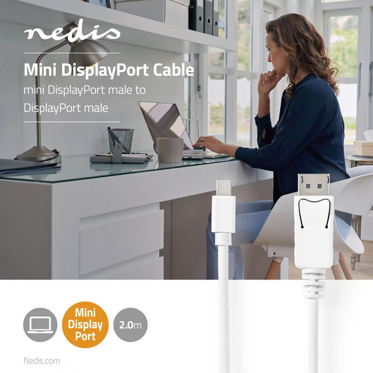 Nedis Mini Displayport-kabel | DisplayPort 1.4 | Mini DisplayPort Hane | DisplayPort Hane | 48 Gbps | Nickelplaterad | 2.00 m | Rund | PVC | Vit | Blister Nedis Mini Displayport-kabel | DisplayPort 1.4 | Mini DisplayPort Hane | DisplayPort Hane | 48 Gbps | Nickelplaterad | 2.00 m | Rund | PVC | Vit | Blister