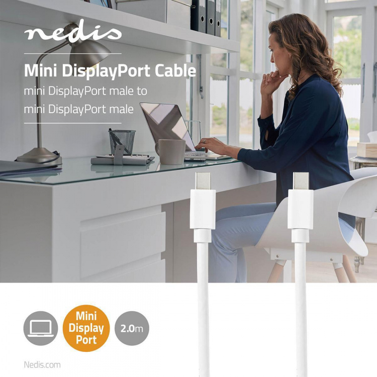 Nedis Mini Displayport-kabel | DisplayPort 1.4 | Mini DisplayPort Hane | Mini DisplayPort Hane | 48 Gbps | Nickelplaterad | 2.00 m | Rund | PVC | Vit | Blister