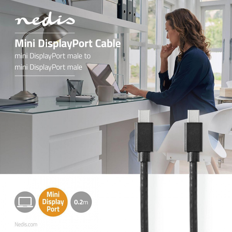 Nedis Mini Displayport-kabel | DisplayPort 1.4 | Mini DisplayPort Hane | Mini DisplayPort Hane | 48 Gbps | Nickelplaterad | 2.00 m | Rund | PVC | Svart | Kuvert