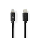 Nedis Lightning Kabel | USB 2.0 | Apple Lightning, 8-stifts | USB-C™ Hane | 480 Mbps | Nickelplaterad | 2.00 m | Rund | PVC | Svart | Kuvert