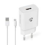Nedis Väggladdare | 12 W | Snabbladdnings funktion | 2.4 A | Antal utgångar: 1 | USB-A | Micro USB (Lös) Kabel | 1.00 m | Single Voltage Output | Vit