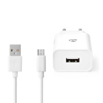 Nedis Väggladdare | 12 W | Snabbladdnings funktion | 2.4 A | Antal utgångar: 1 | USB-A | Micro USB (Lös) Kabel | 1.00 m | Single Voltage Output | Vit