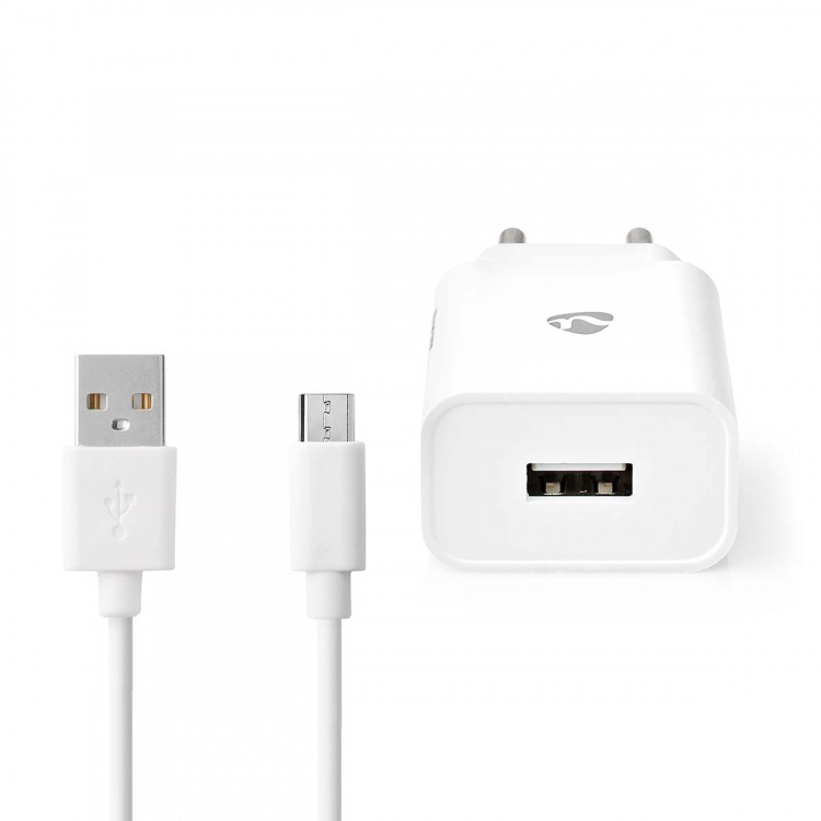 Nedis Väggladdare | 12 W | Snabbladdnings funktion | 2.4 A | Antal utgångar: 1 | USB-A | Micro USB (Lös) Kabel | 1.00 m | Single Voltage Output | Vit