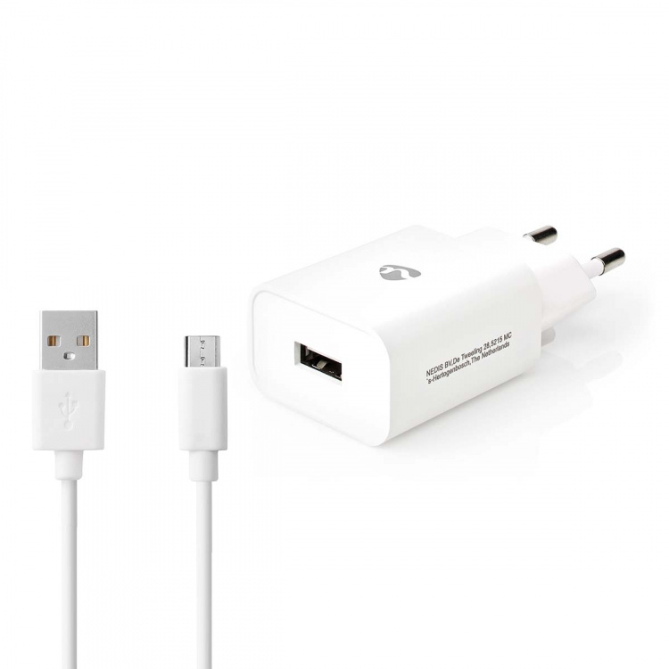 Nedis Väggladdare | 12 W | Snabbladdnings funktion | 2.4 A | Antal utgångar: 1 | USB-A | Micro USB (Lös) Kabel | 1.00 m | Single Voltage Output | Vit